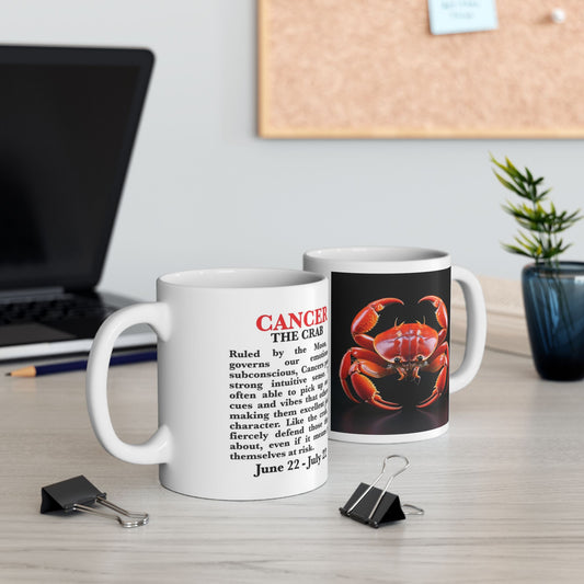 Cancer Zodiac Ceramic Mug, Astrology Coffee Cup, Horoscope Drinkware for Moon Lovers, June/July Birthday Gift, Star Sign Mug