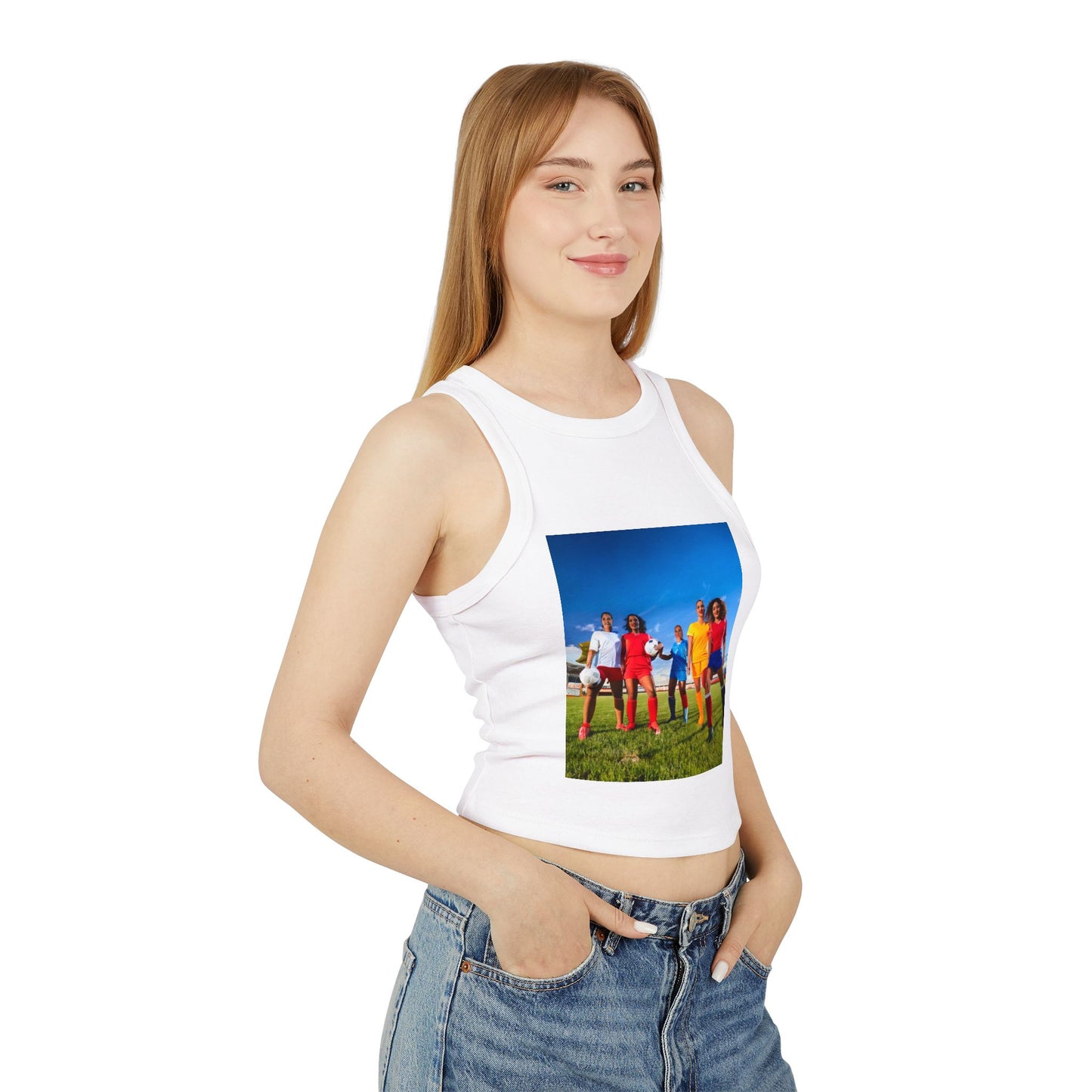Soccer Women's Micro Rib Racer Tank Top - Vibrant Galaxy Design