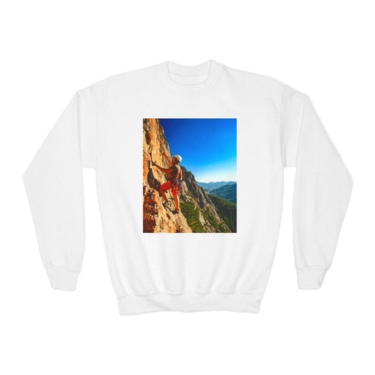 Youth Crewneck Sweatshirt with Rock Climbing Design - Gift, Birthday Present, Cozy Pullover