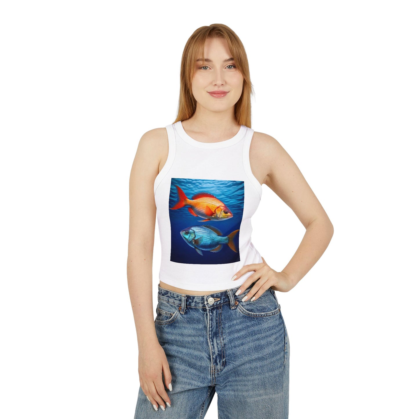 Pisces Women's Micro Rib Racer Tank Top - Summer Beach Style