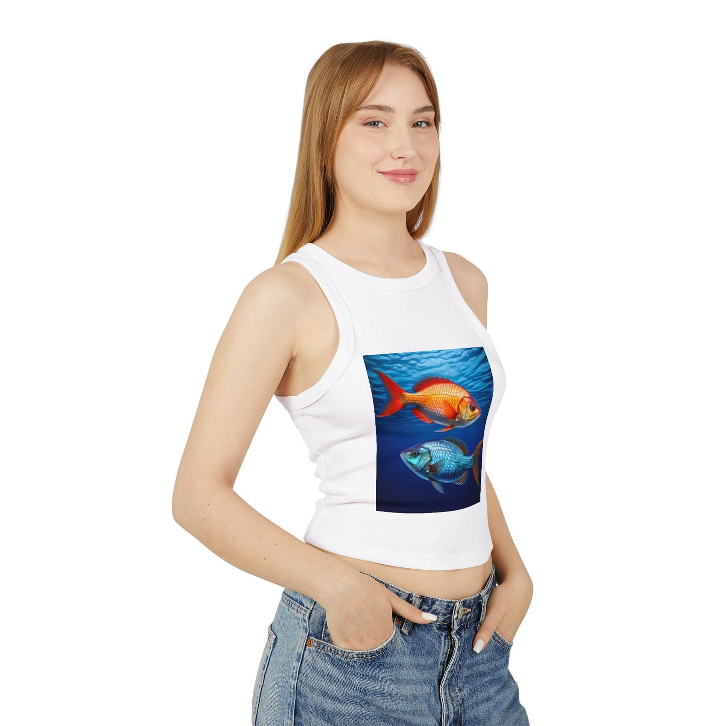 Pisces Women's Micro Rib Racer Tank Top - Summer Beach Style