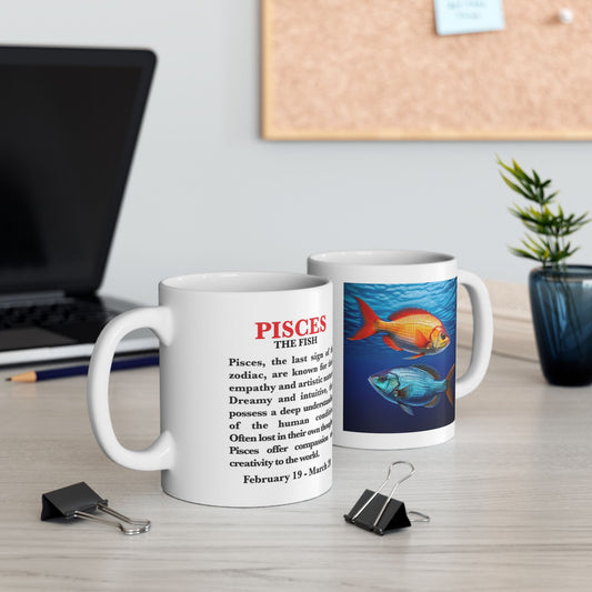 Pisces Zodiac Ceramic Mug, Astrology Coffee Cup, Horoscope Drinkware for Pisces Lovers, February/March Birthday Gift, Star Sign Mug