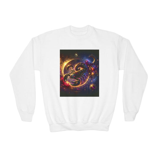 Youth Crewneck Sweatshirt with Scorpio  Zodiac Design - Astrology Gift, Horoscope Apparel, Birthday Present, Cozy Pullover
