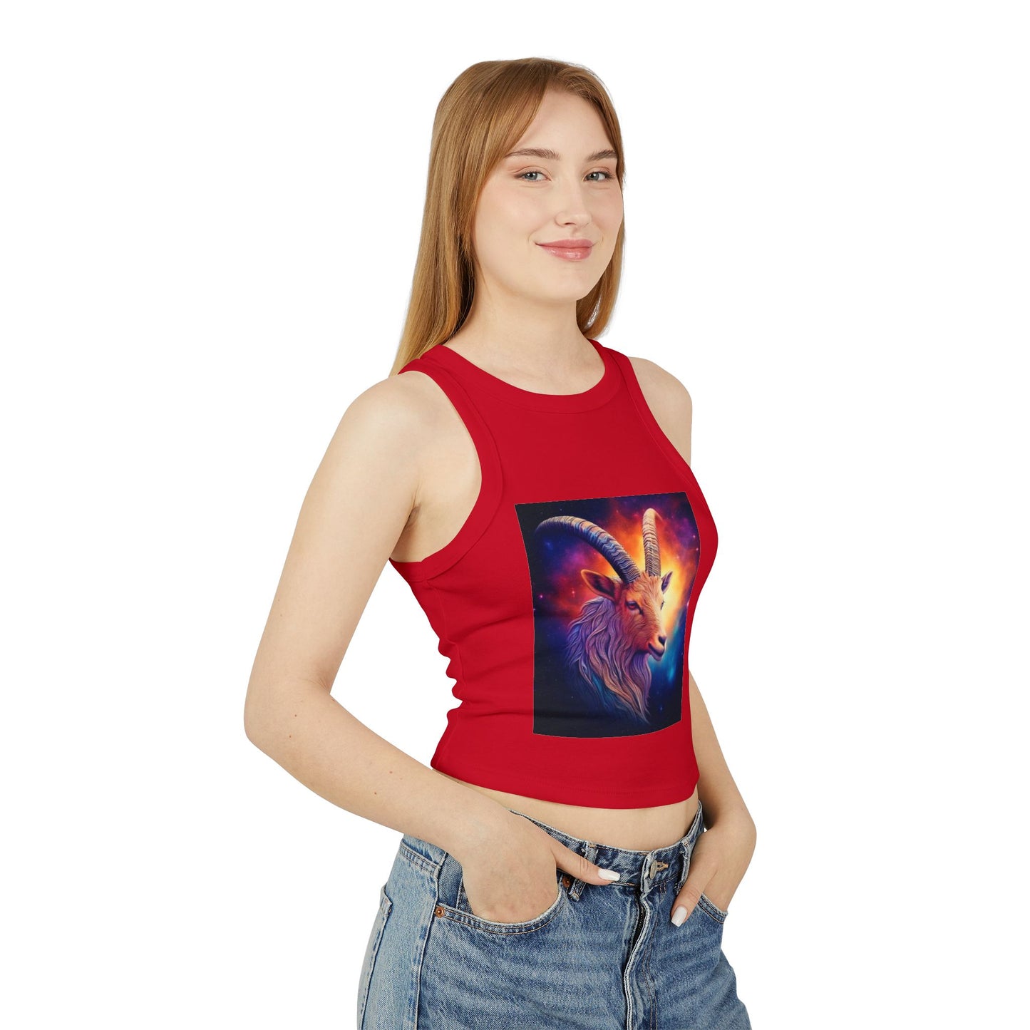 Capricorn Women's Micro Rib Racer Tank Top - Vibrant Galaxy Design