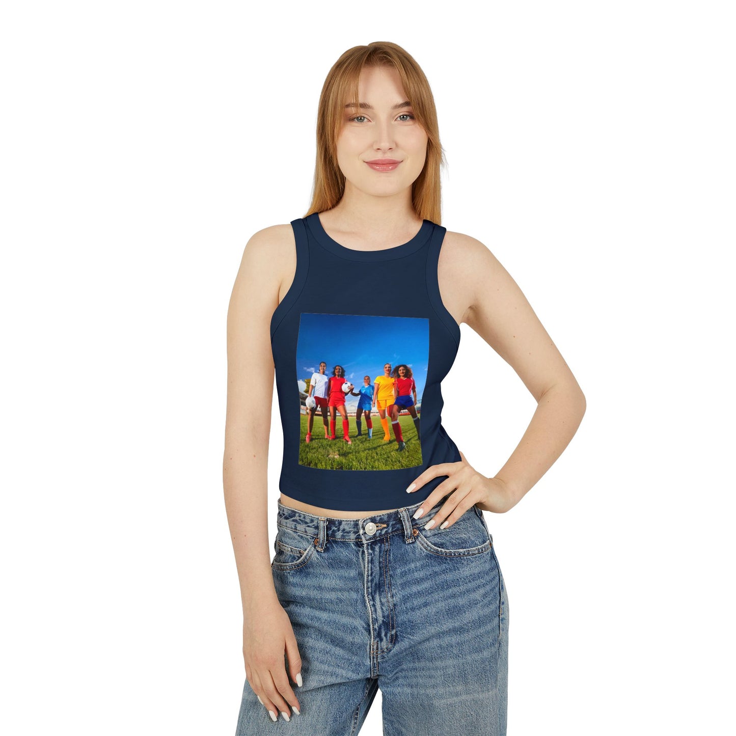 Soccer Women's Micro Rib Racer Tank Top - Vibrant Galaxy Design