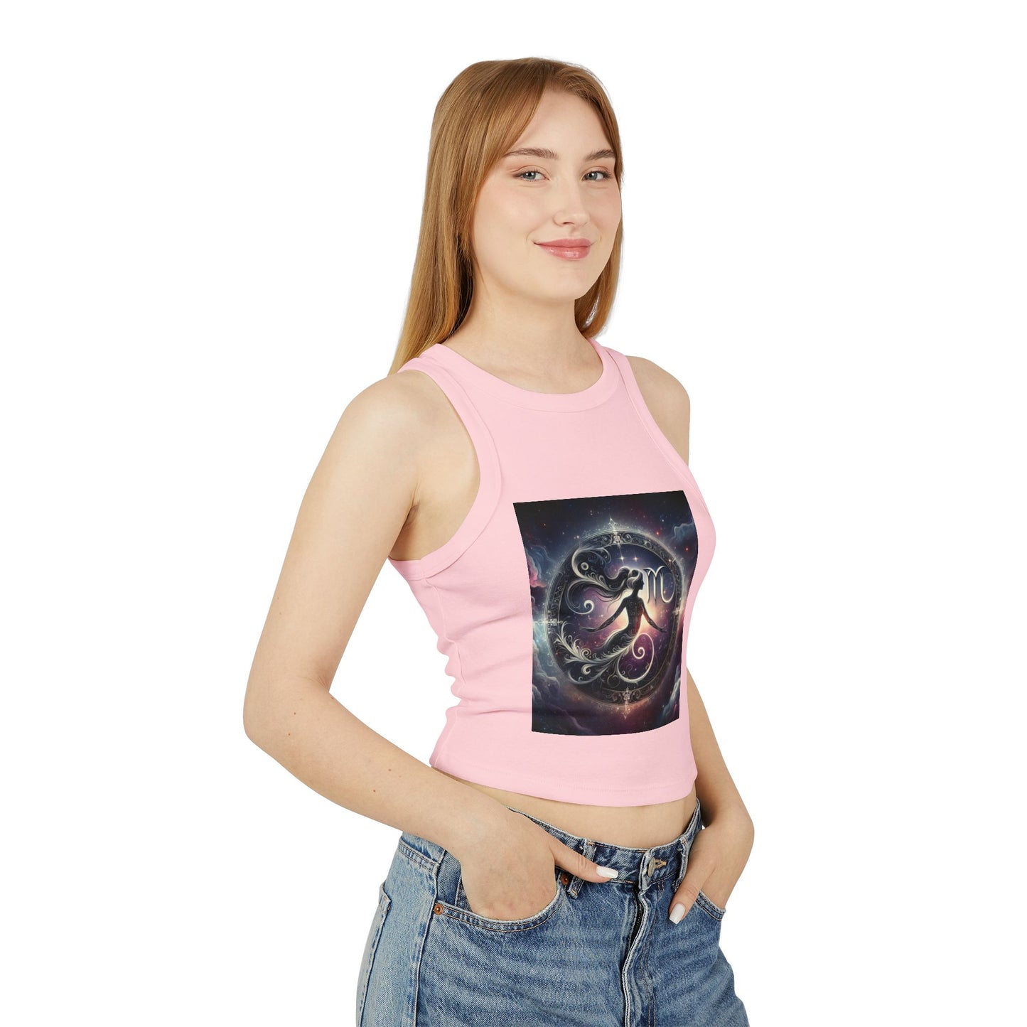 Virgo Women's Micro Rib Racer Tank Top - Vibrant Galaxy Design