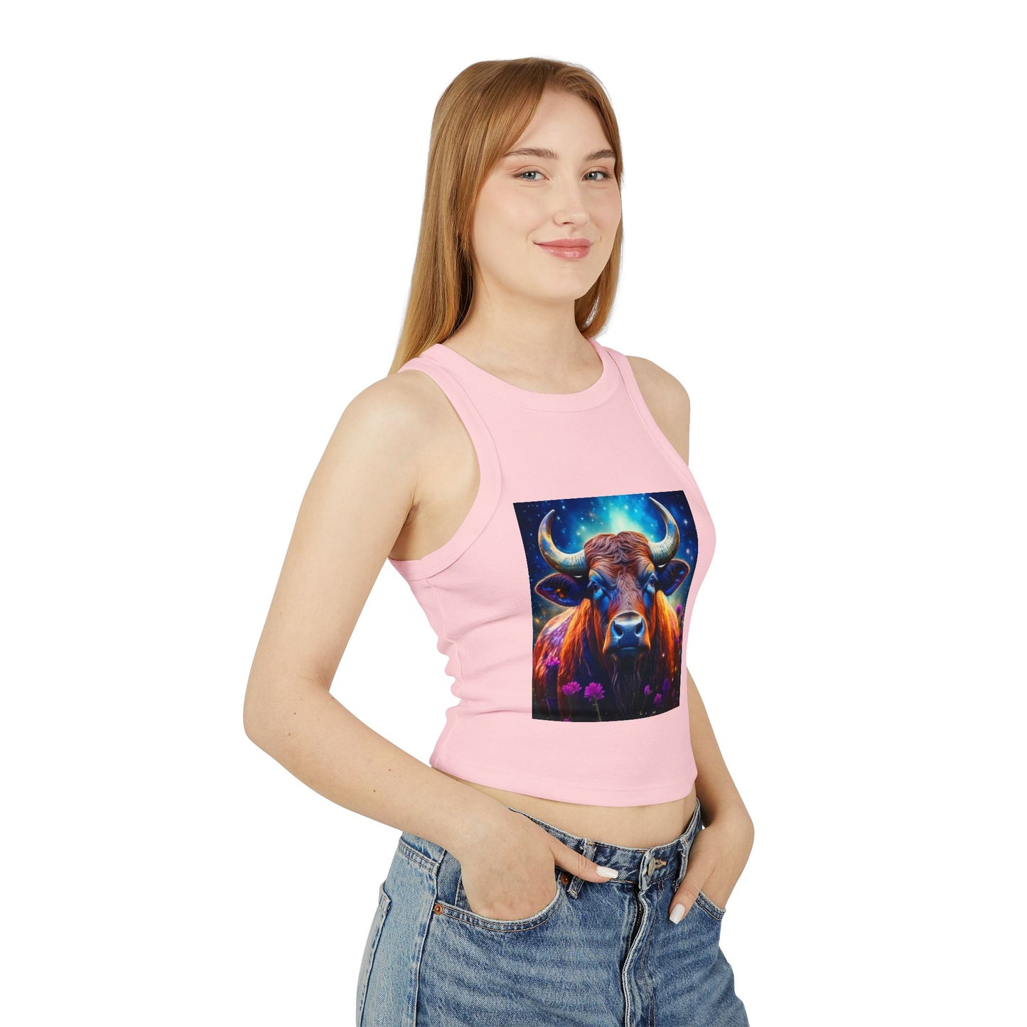 Taurus Women's Micro Rib Racer Tank Top - Vibrant Galaxy Design