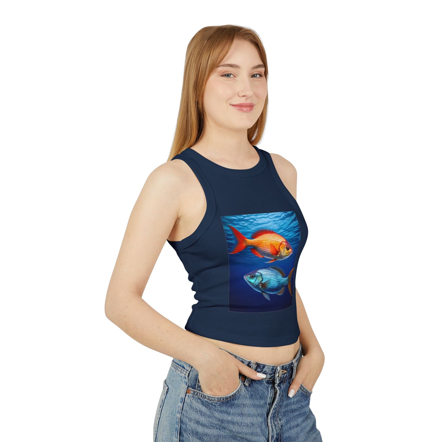 Pisces Women's Micro Rib Racer Tank Top - Summer Beach Style