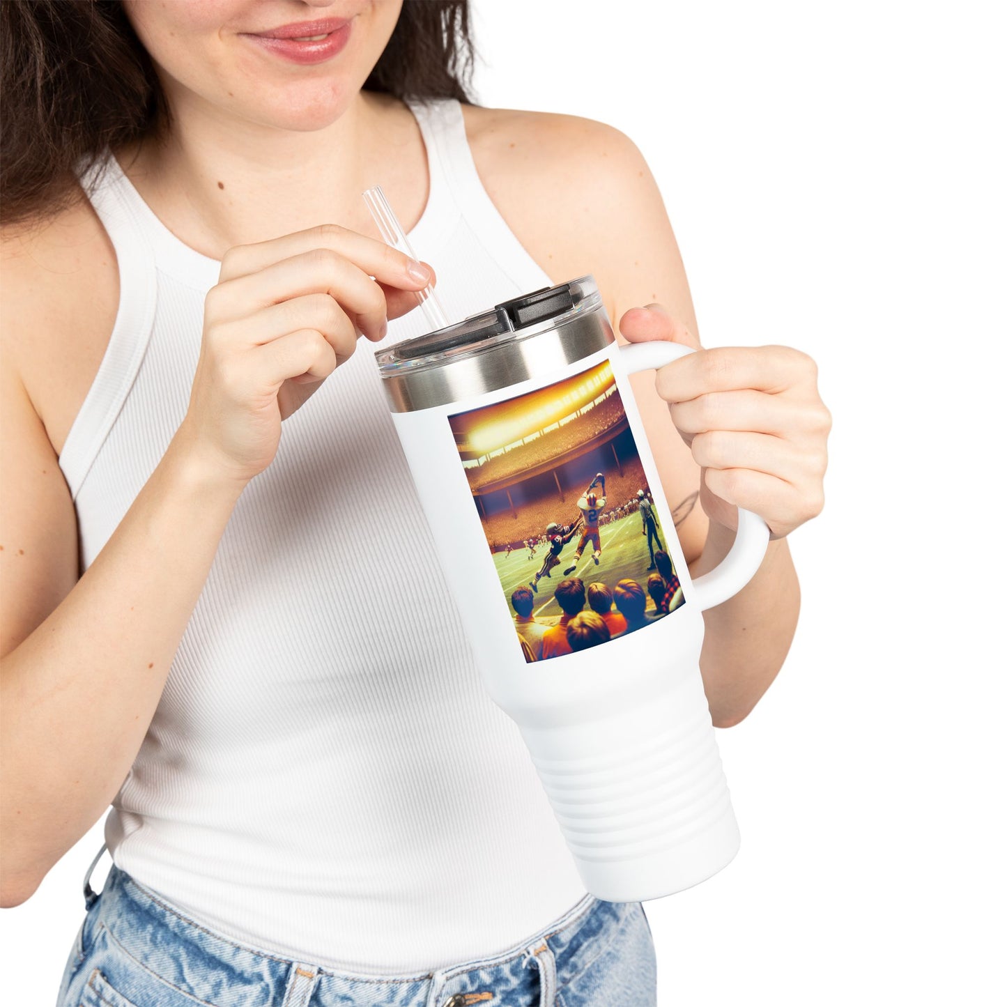Vintage Football Insulated Travel Mug, 40oz, Perfect for Fans, Leagues, Game Day, Sports Events, Coffee, Tea, Water