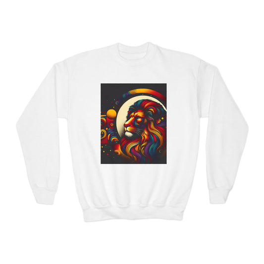 Youth Crewneck Sweatshirt with Leo  Zodiac Design - Astrology Gift, Horoscope Apparel, Birthday Present, Cozy Pullover