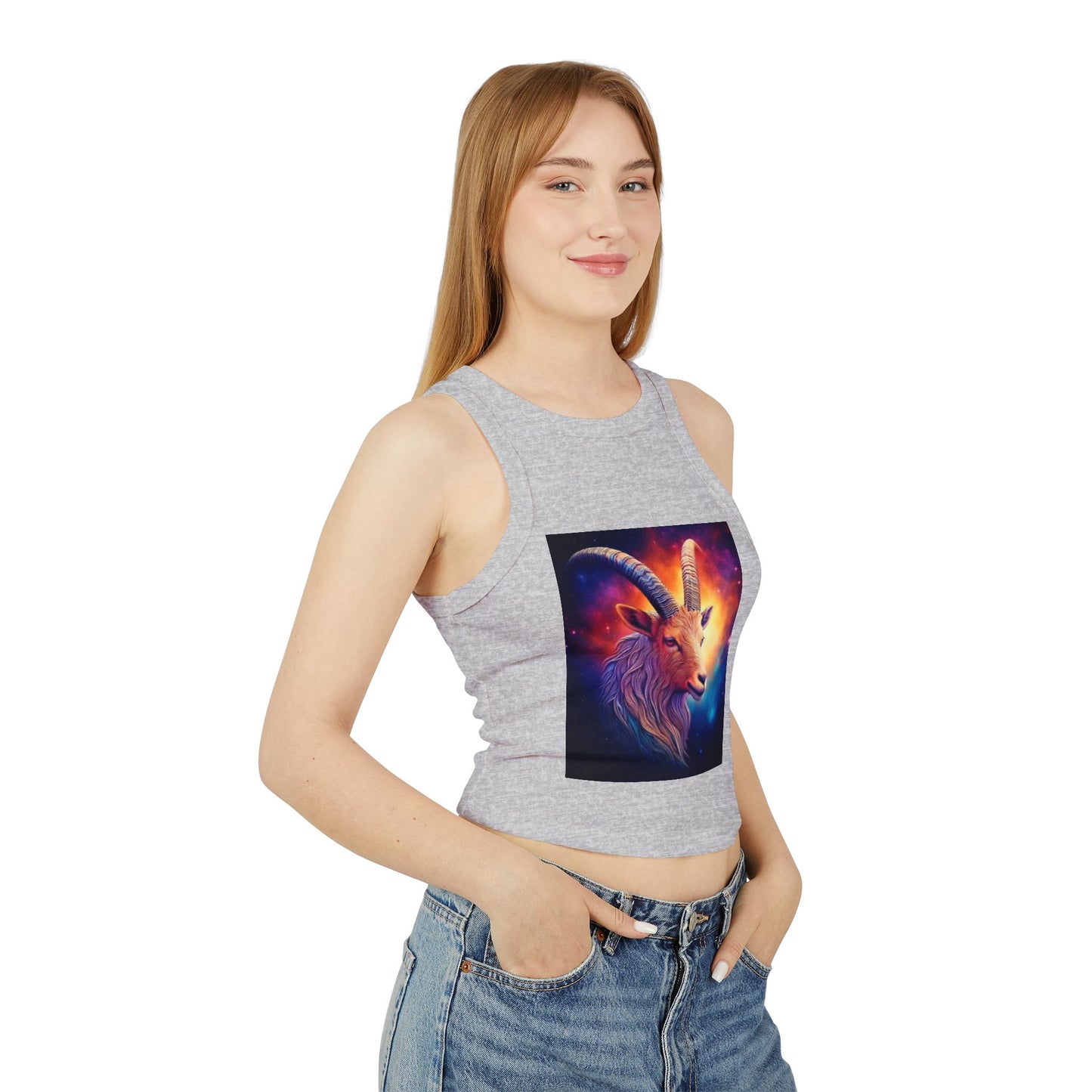 Capricorn Women's Micro Rib Racer Tank Top - Vibrant Galaxy Design