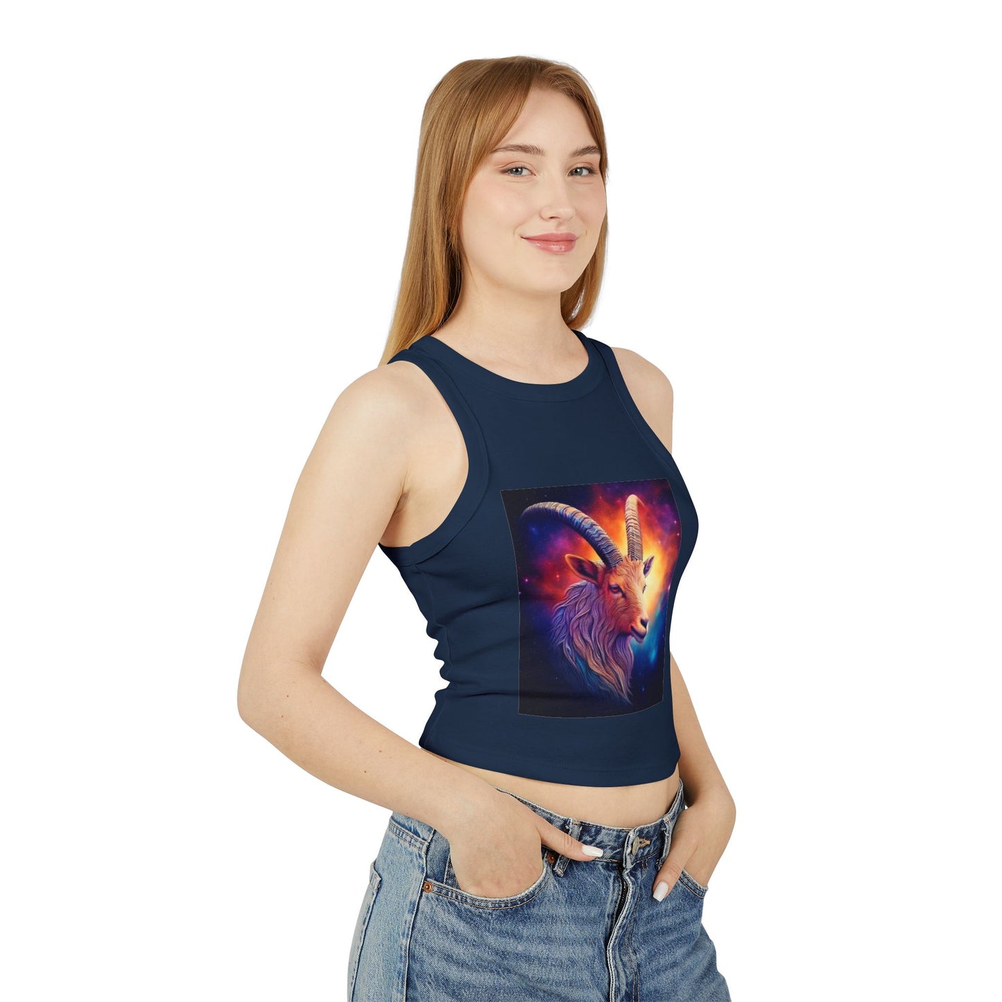 Capricorn Women's Micro Rib Racer Tank Top - Vibrant Galaxy Design