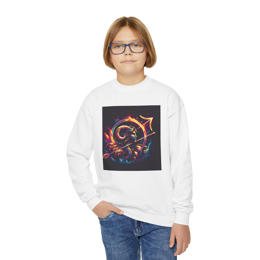Youth Crewneck Sweatshirt with Sagittarius  Zodiac Design - Astrology Gift, Horoscope Apparel, Birthday Present, Cozy Pullover
