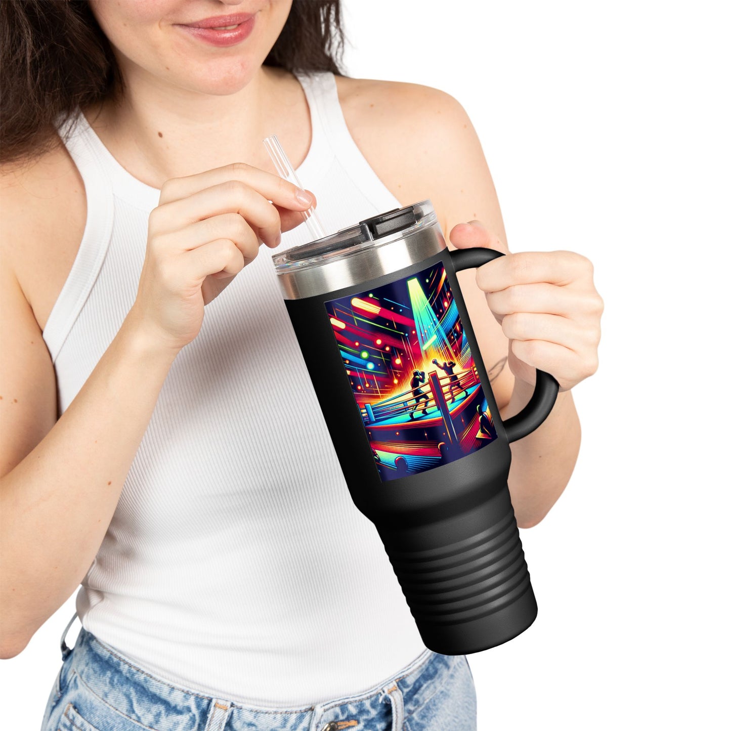 Vintage Boxing Insulated Travel Mug, 40oz, Perfect for Fans, Game Day, Sports Events, Coffee, Tea, Water