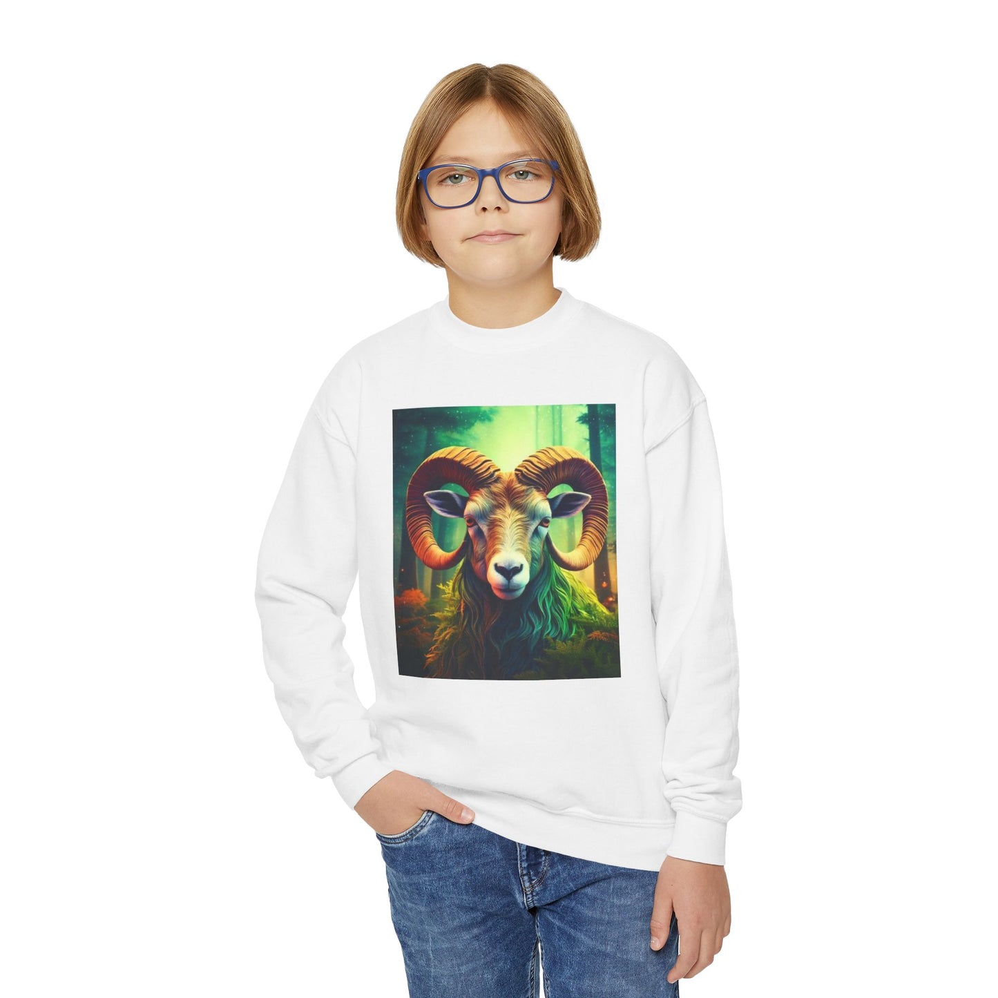 Youth Crewneck Sweatshirt with Aries  Zodiac Design - Astrology Gift, Horoscope Apparel, Birthday Present, Cozy Pullover