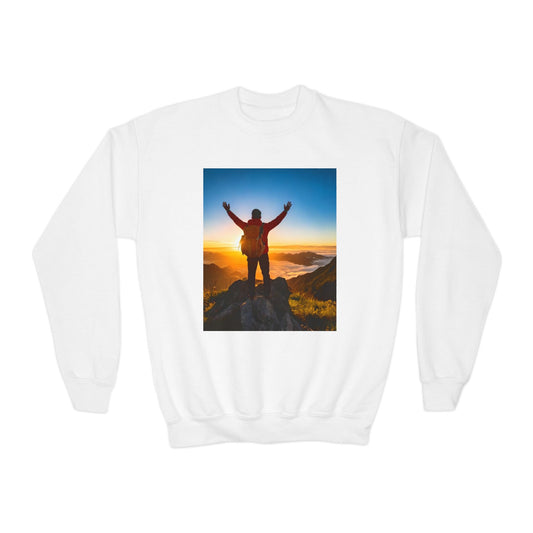 Youth Crewneck Sweatshirt with Hiking Design - Gift, Birthday Present, Cozy Pullover