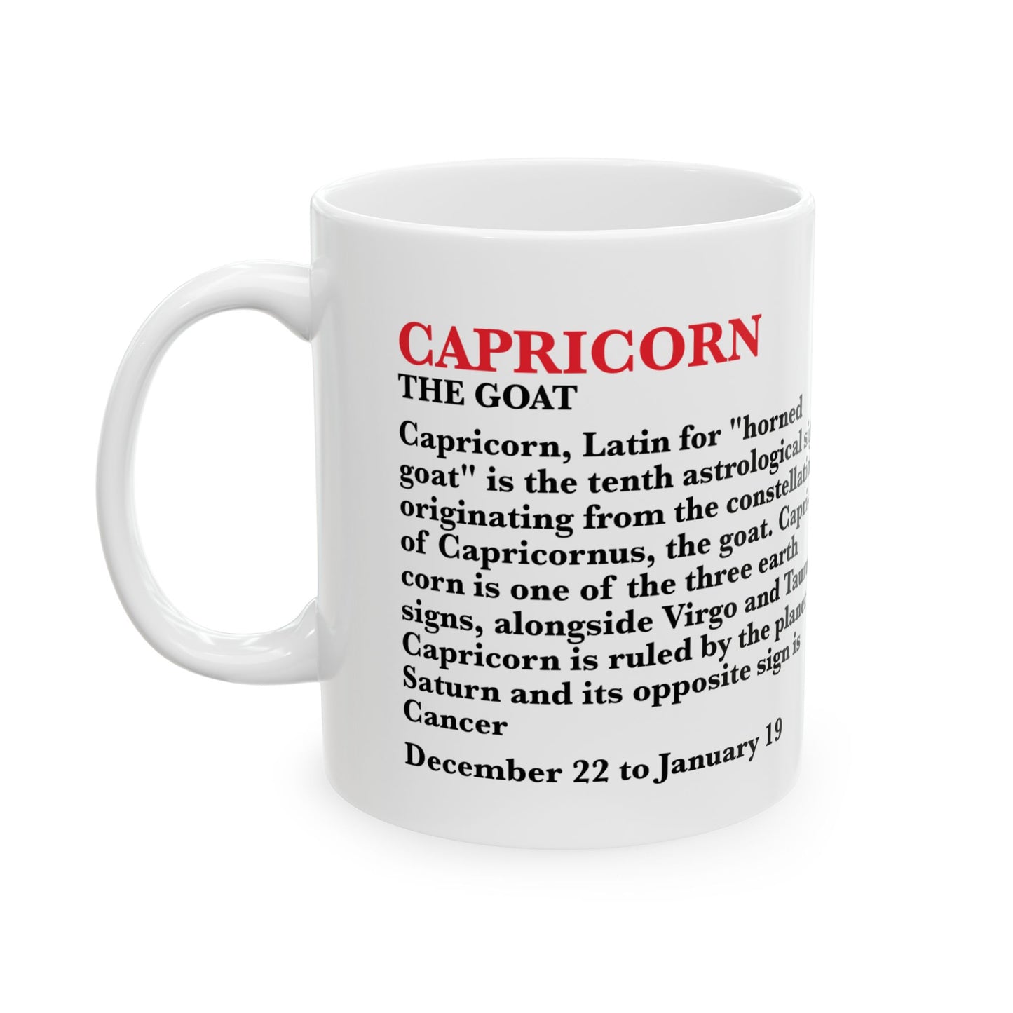 Capricorn Zodiac Ceramic Mug, Astrology Coffee Cup, Horoscope Drinkware for Capricorn Lovers, December/January Birthday Gift,