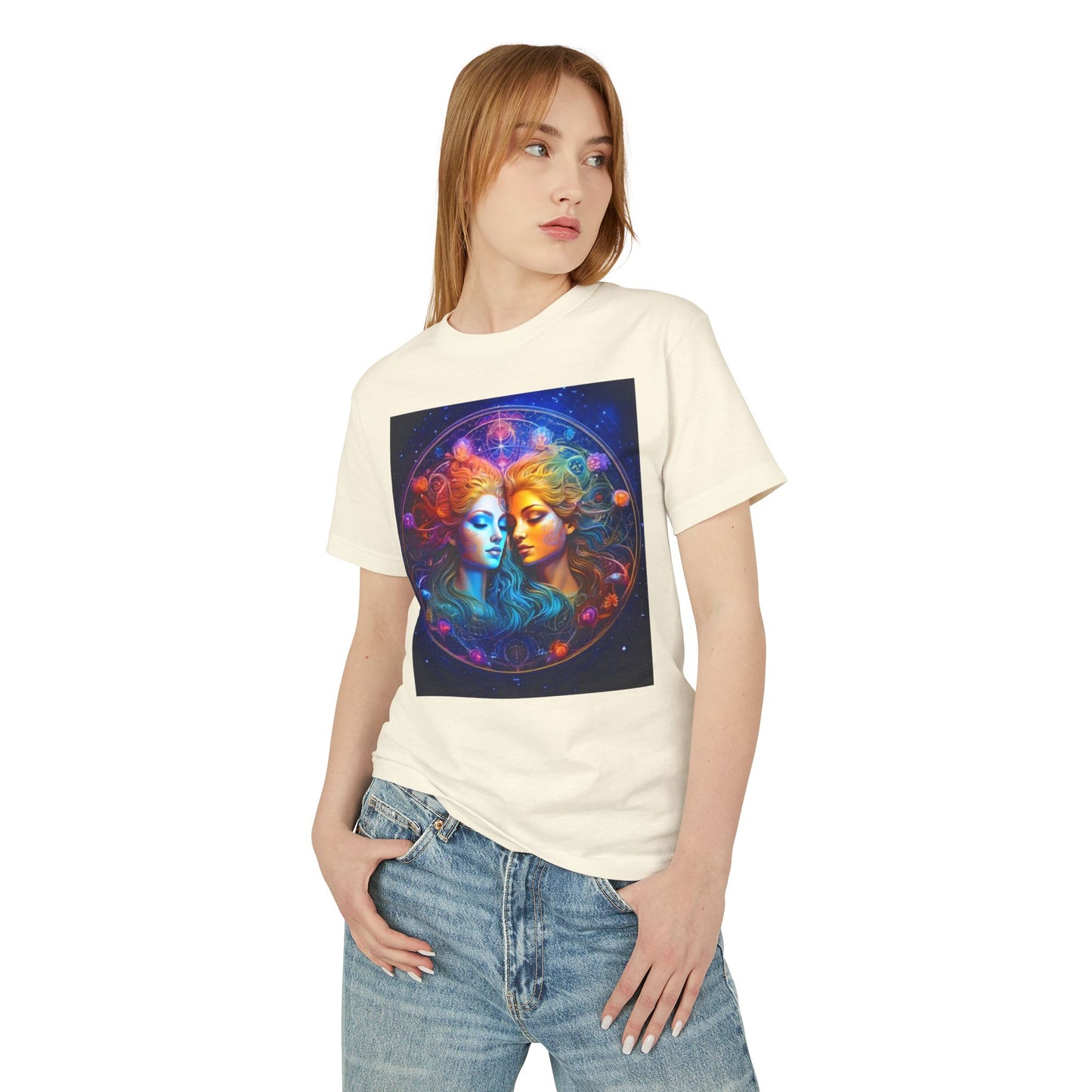 Gemini Heavyweight Tee - Unisex Garment-Dyed Shirt with Mystical Duality Design