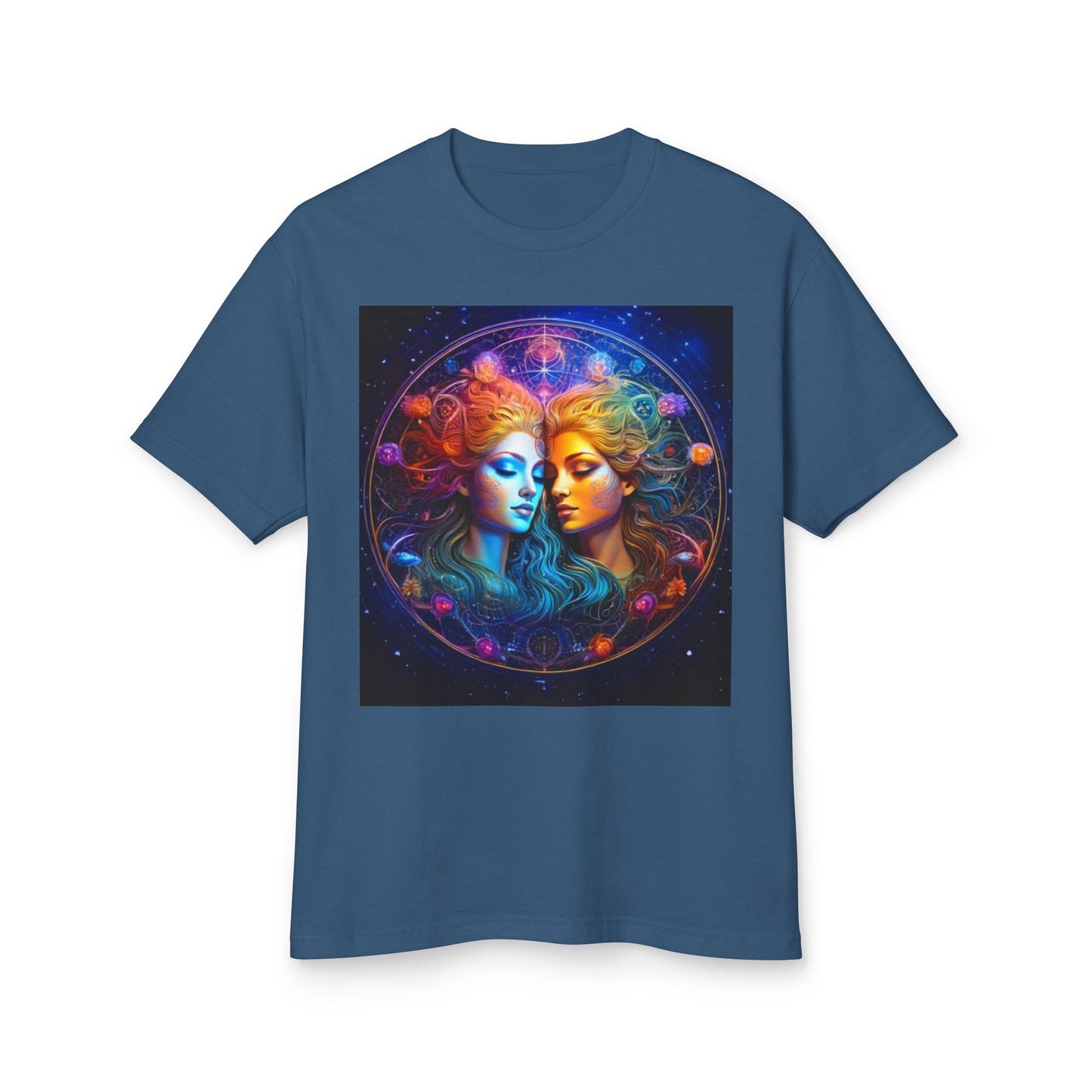 Gemini Heavyweight Tee - Unisex Garment-Dyed Shirt with Mystical Duality Design