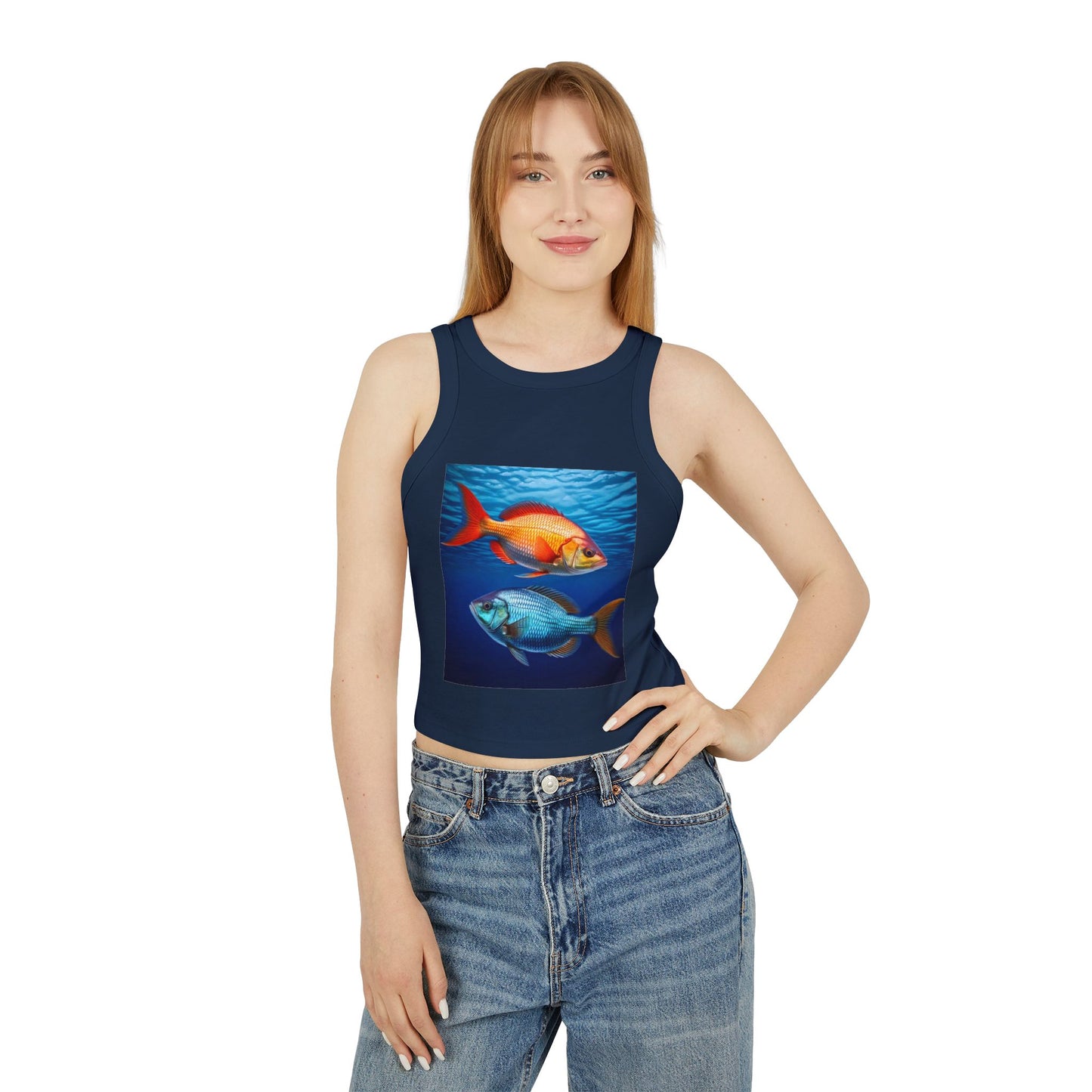 Pisces Women's Micro Rib Racer Tank Top - Summer Beach Style
