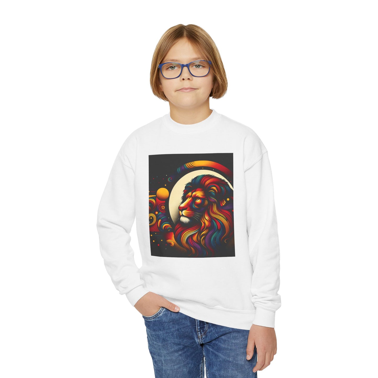 Youth Crewneck Sweatshirt with Leo  Zodiac Design - Astrology Gift, Horoscope Apparel, Birthday Present, Cozy Pullover