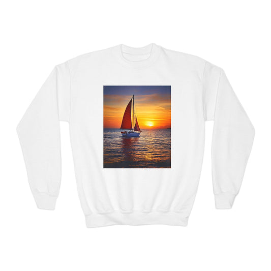Youth Crewneck Sweatshirt with Sailing Design - Gift, Birthday Present, Cozy Pullover