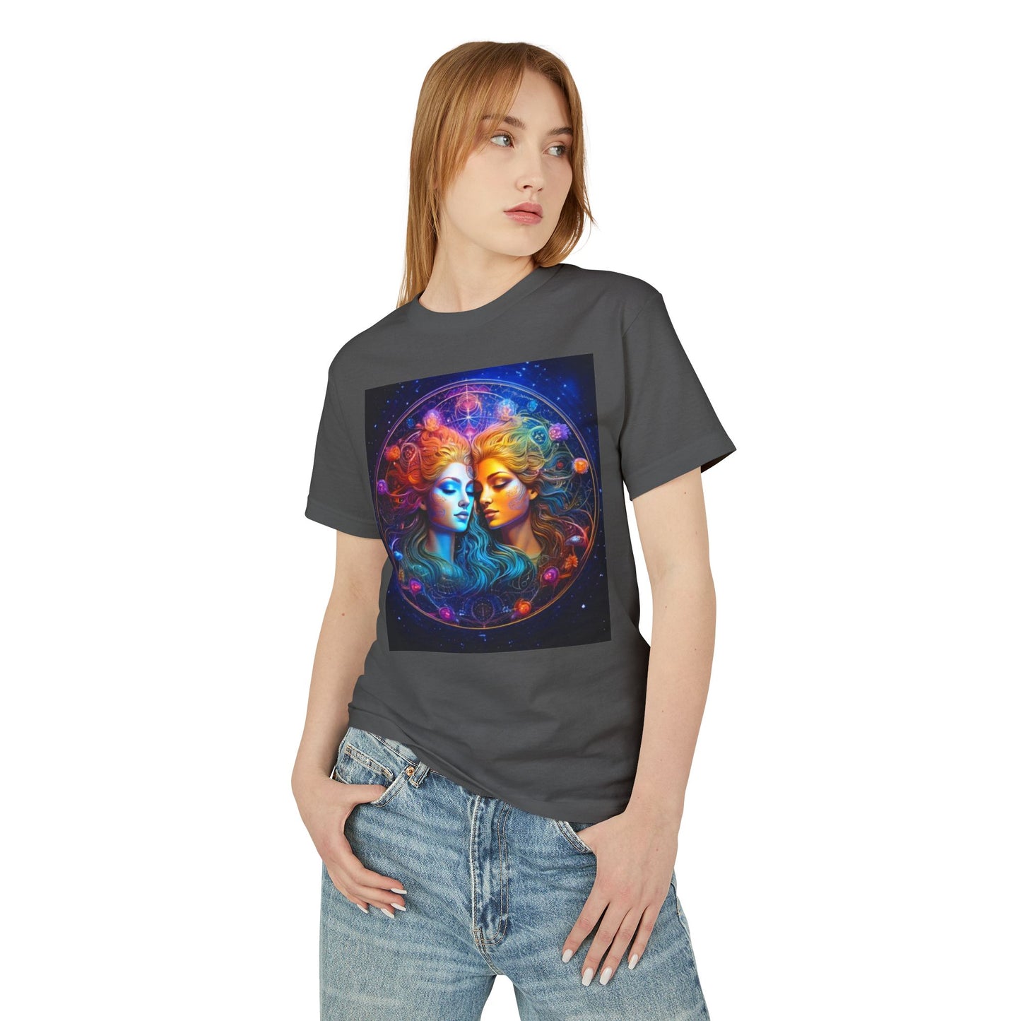 Gemini Heavyweight Tee - Unisex Garment-Dyed Shirt with Mystical Duality Design