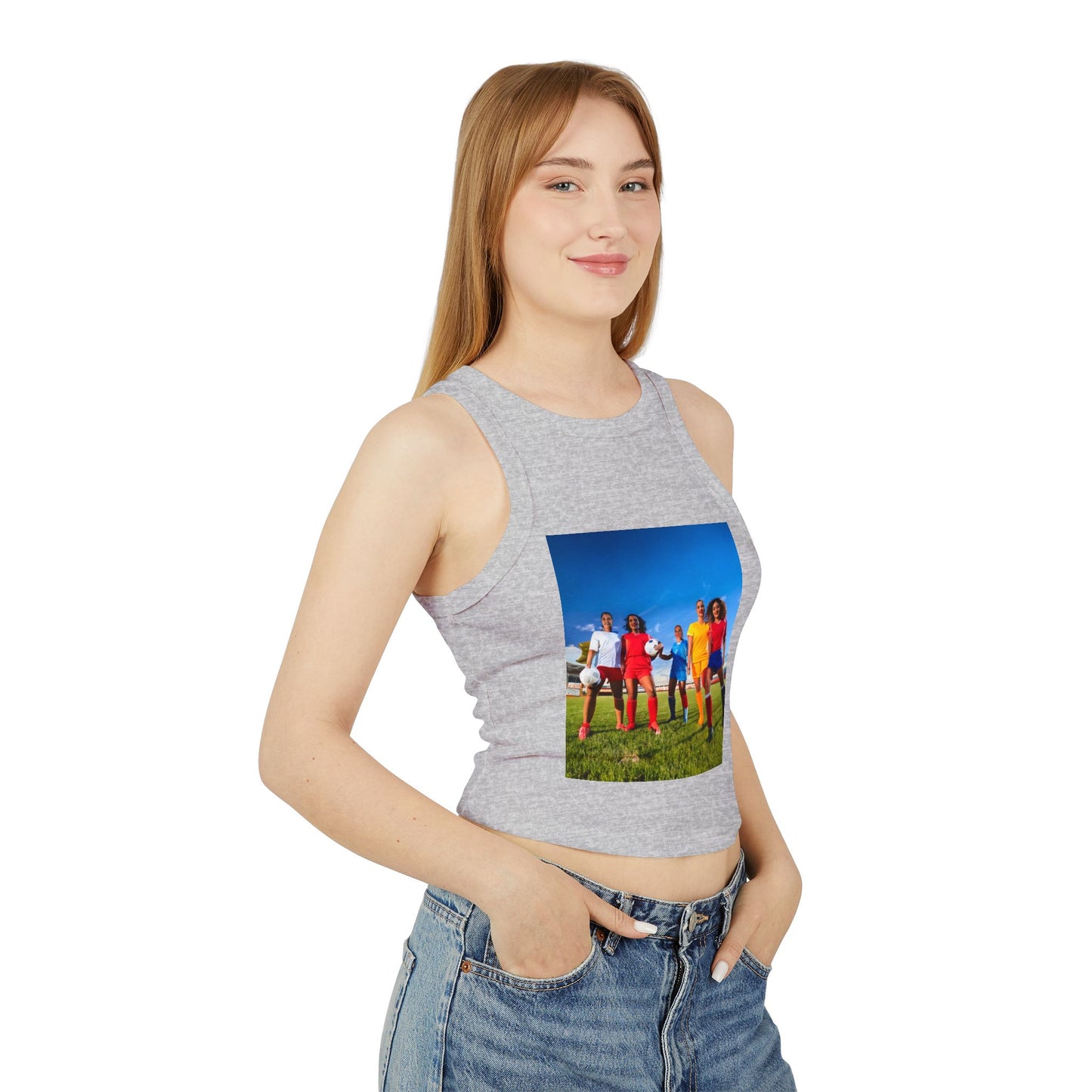 Soccer Women's Micro Rib Racer Tank Top - Vibrant Galaxy Design