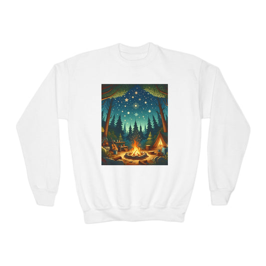 Youth Crewneck Sweatshirt with Camping Design - Gift, Birthday Present, Cozy Pullover