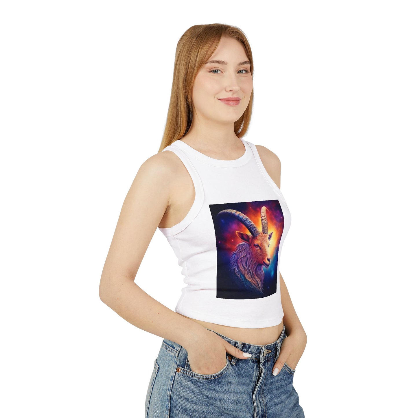Capricorn Women's Micro Rib Racer Tank Top - Vibrant Galaxy Design