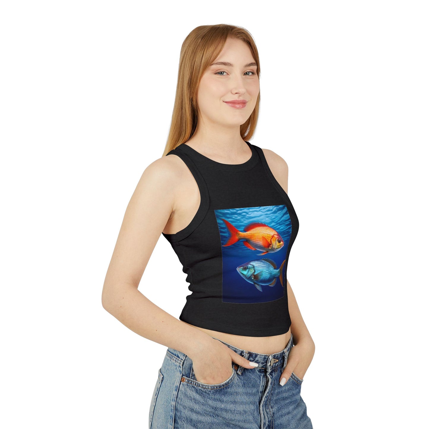 Pisces Women's Micro Rib Racer Tank Top - Summer Beach Style