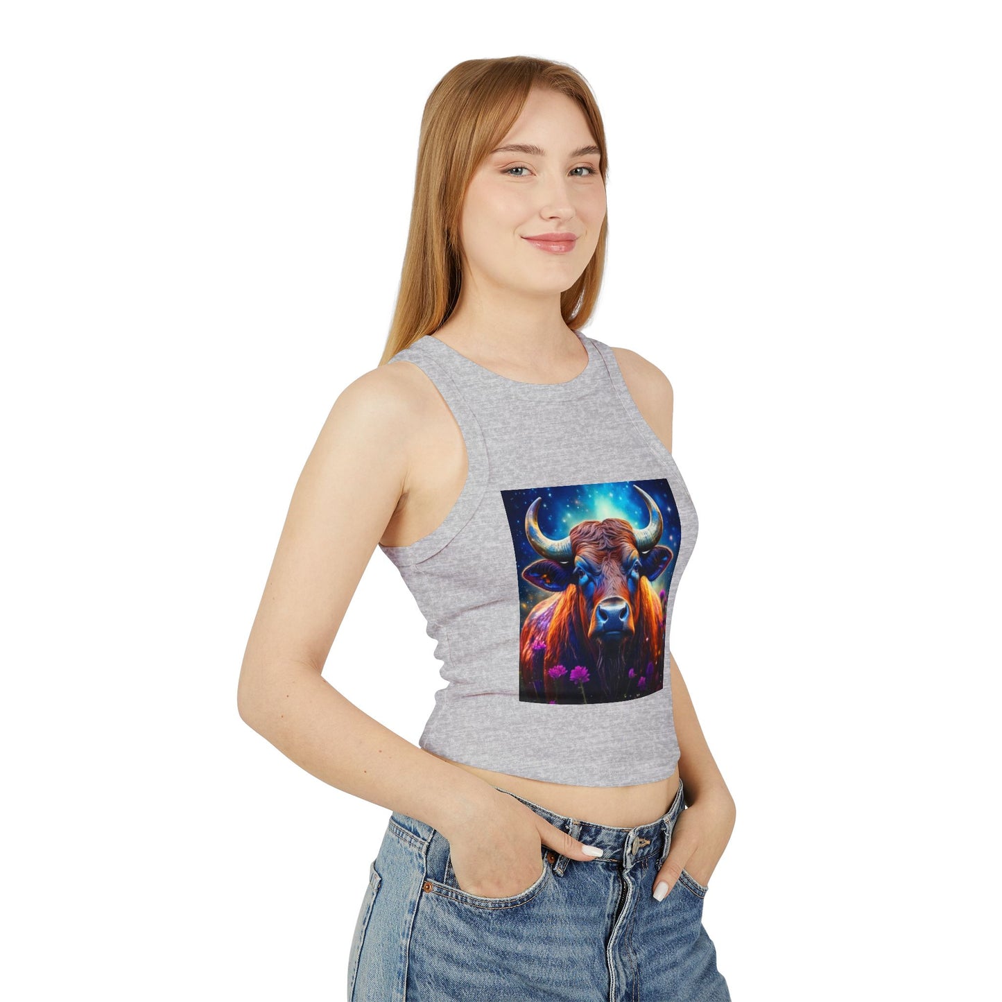 Taurus Women's Micro Rib Racer Tank Top - Vibrant Galaxy Design