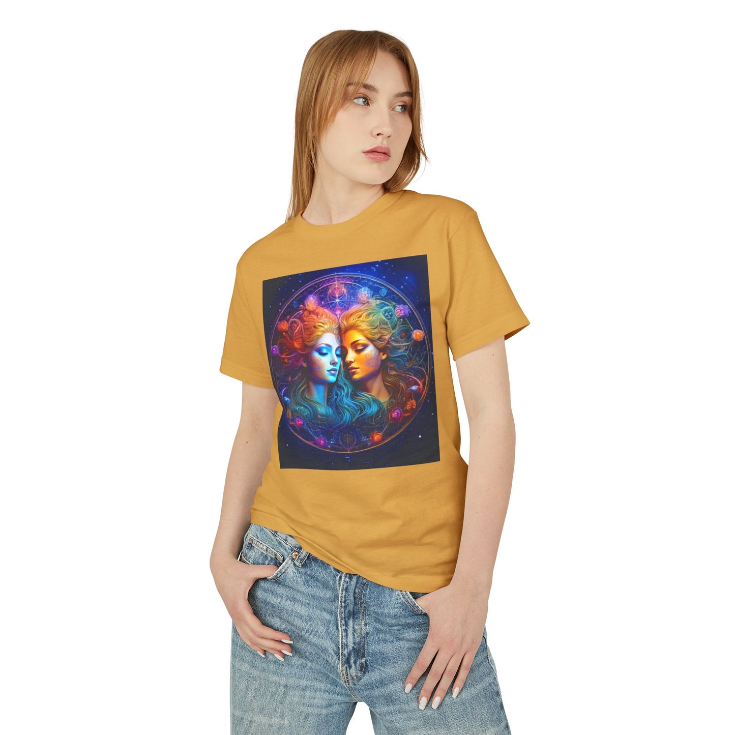 Gemini Heavyweight Tee - Unisex Garment-Dyed Shirt with Mystical Duality Design