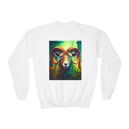 Youth Crewneck Sweatshirt with Aries  Zodiac Design - Astrology Gift, Horoscope Apparel, Birthday Present, Cozy Pullover
