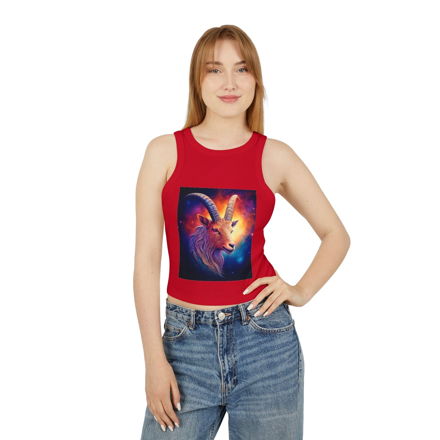 Capricorn Women's Micro Rib Racer Tank Top - Vibrant Galaxy Design
