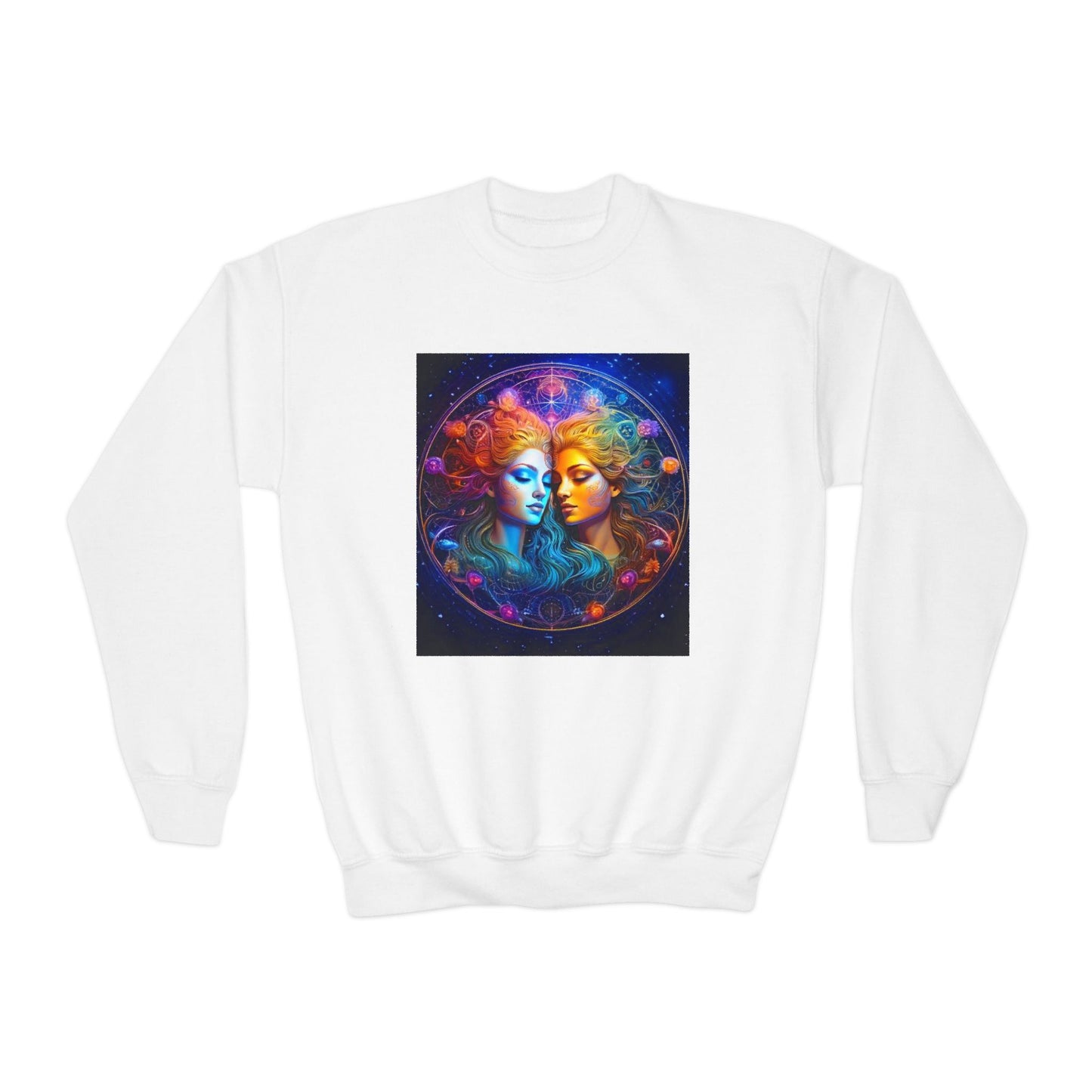 Youth Crewneck Sweatshirt with Gemini  Zodiac Design - Astrology Gift, Horoscope Apparel, Birthday Present, Cozy Pullover