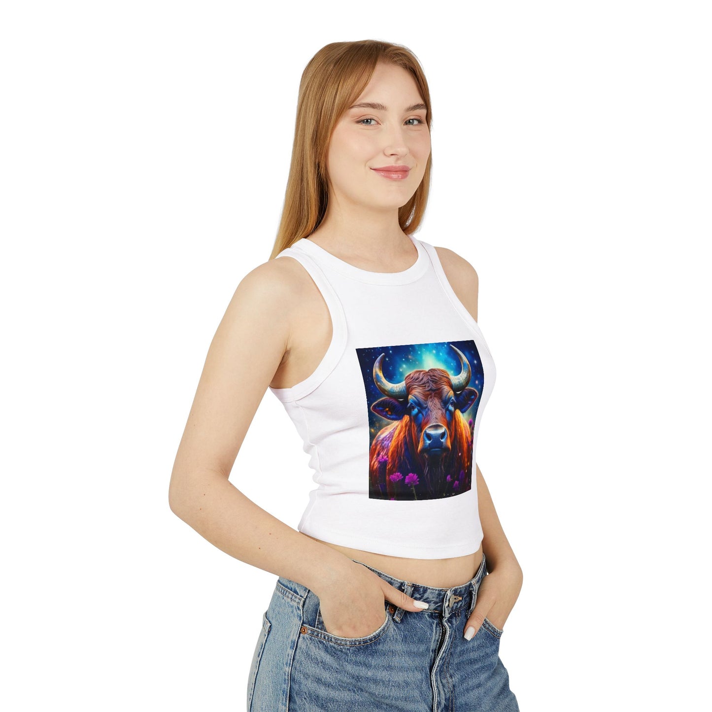 Taurus Women's Micro Rib Racer Tank Top - Vibrant Galaxy Design