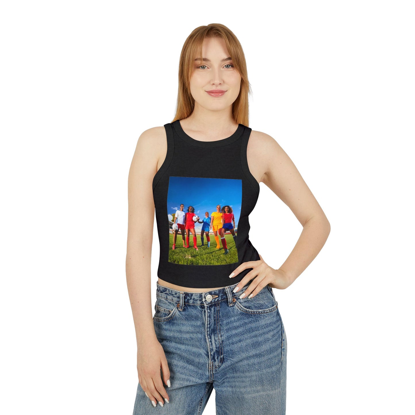 Soccer Women's Micro Rib Racer Tank Top - Vibrant Galaxy Design