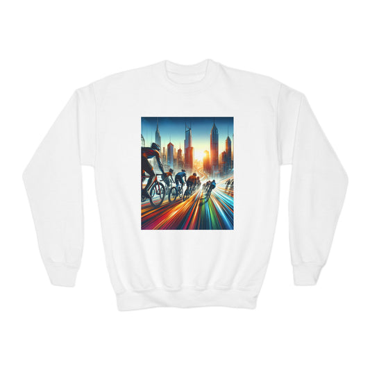 Youth Crewneck Sweatshirt with Cycling Design - Gift, Birthday Present, Cozy Pullover