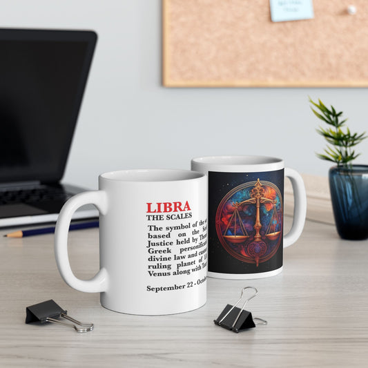 Libra Zodiac Ceramic Mug, Astrology Coffee Cup, Horoscope Drinkware for Libra Lovers, September/October Birthday Gift, Star Sign Mug