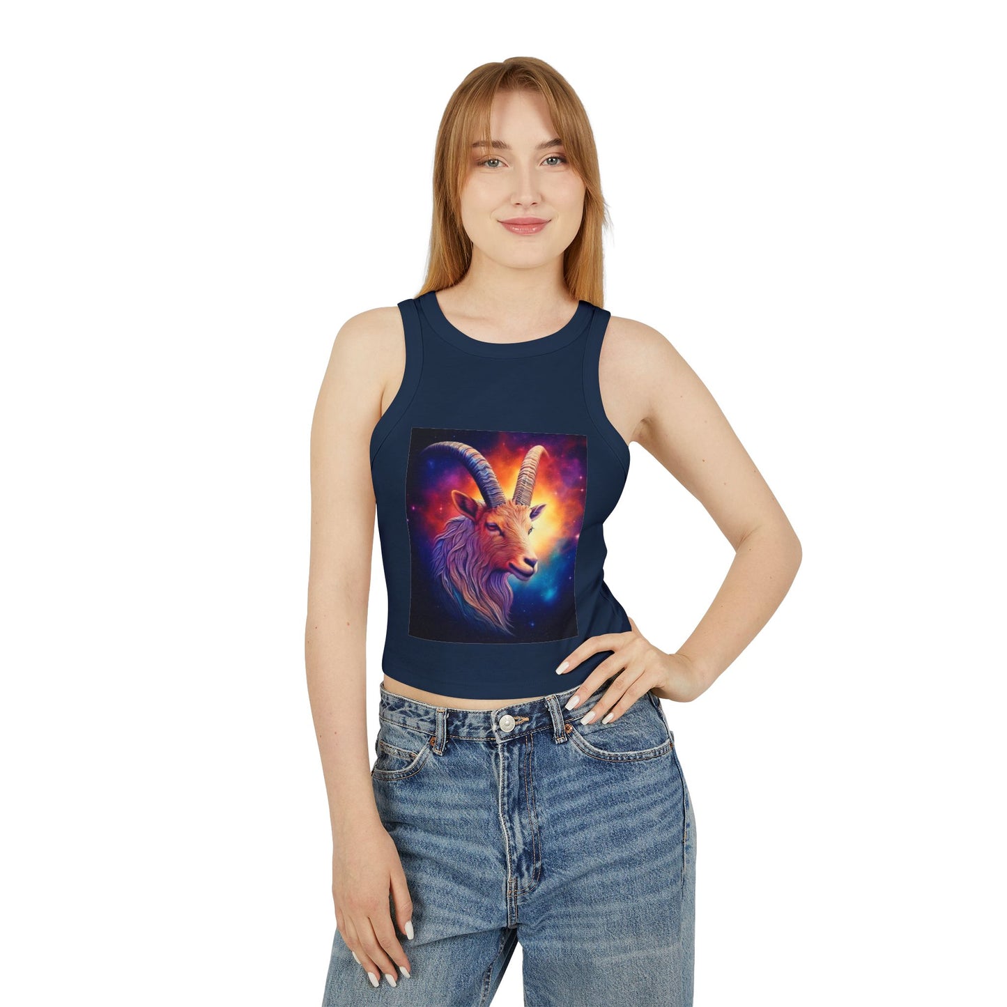 Capricorn Women's Micro Rib Racer Tank Top - Vibrant Galaxy Design