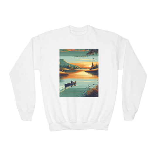 Youth Crewneck Sweatshirt with Canoeing Design - Gift, Birthday Present, Cozy Pullover