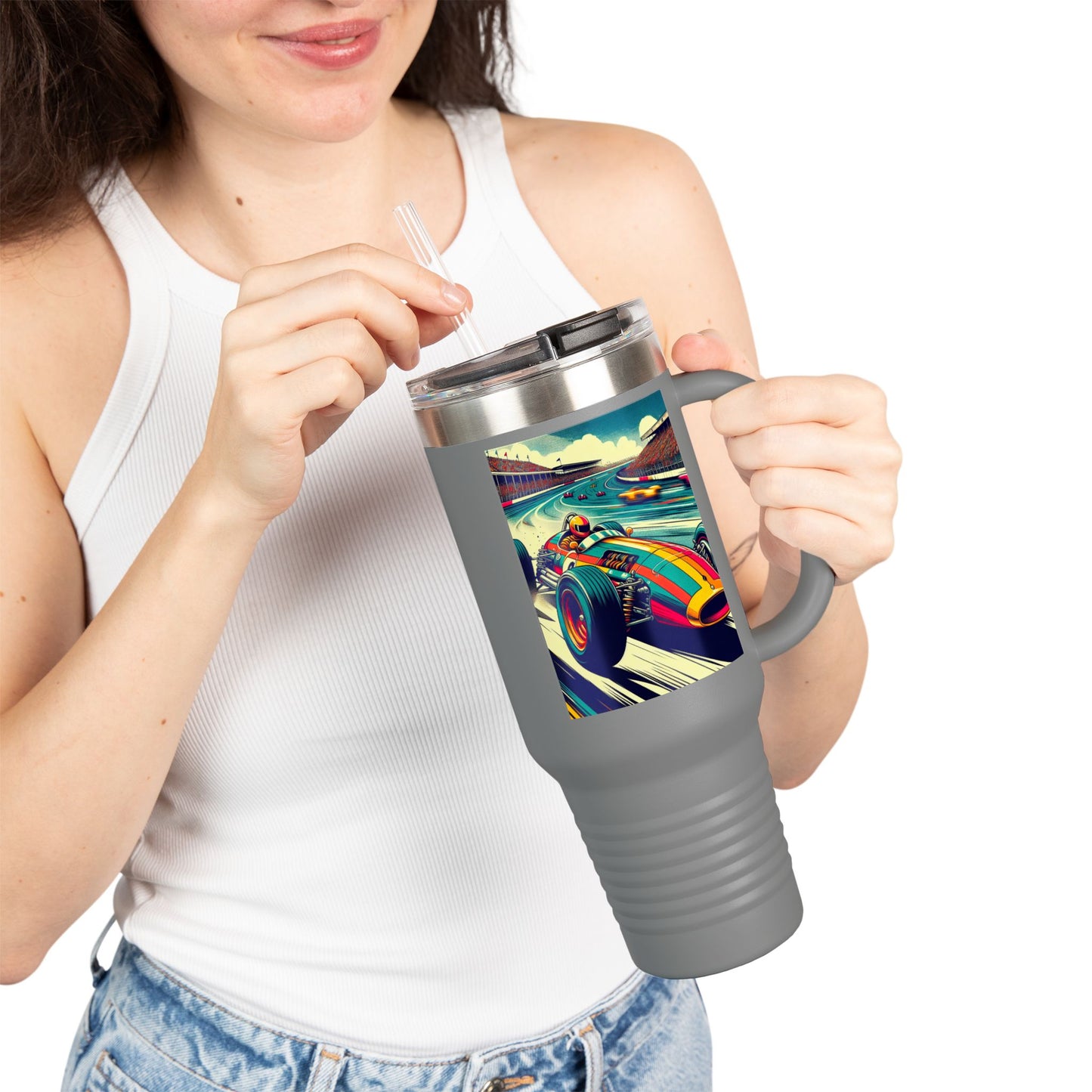 Vintage F1 Insulated Travel Mug, 40oz, Perfect for Fans, Sports Events, Coffee, Tea, Water