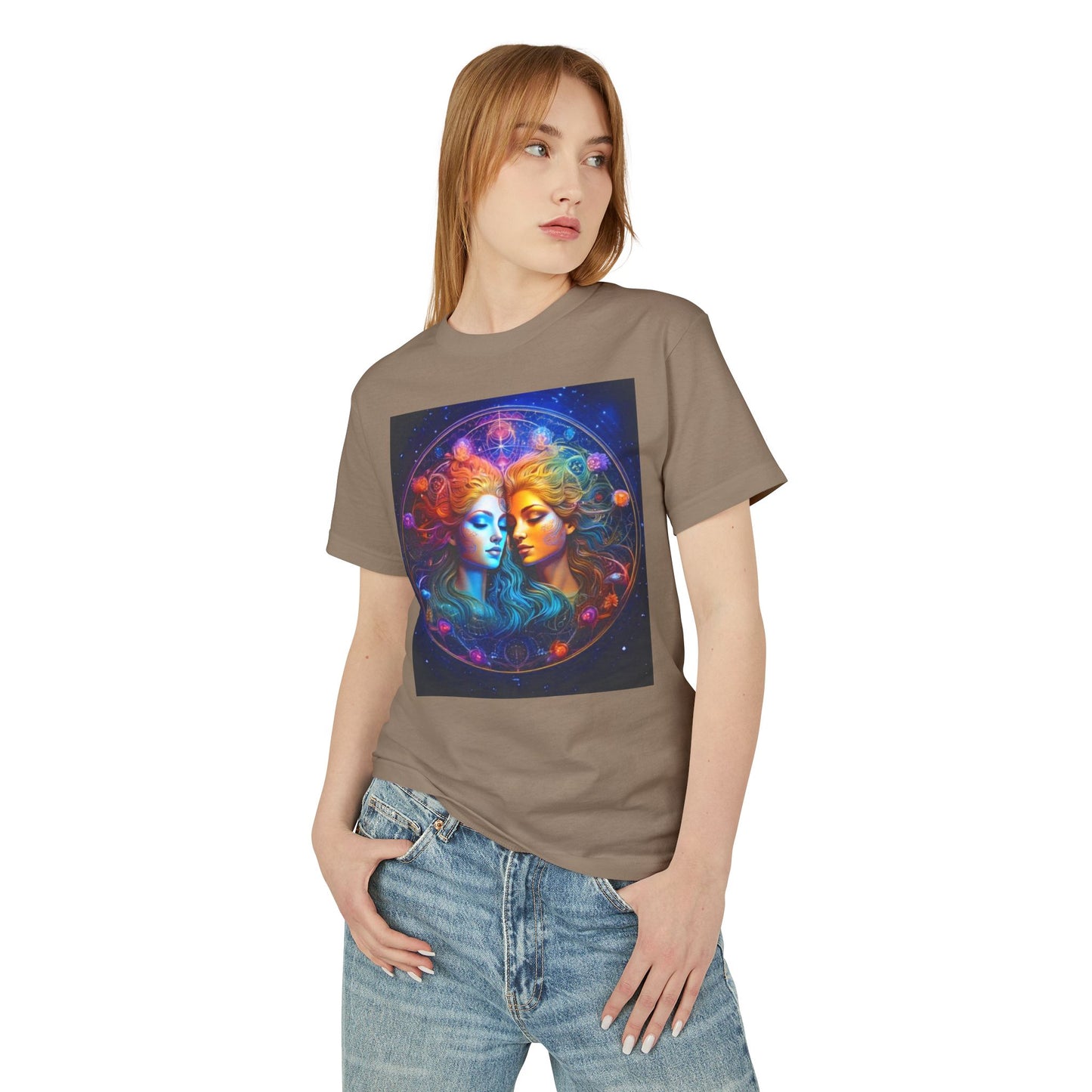 Gemini Heavyweight Tee - Unisex Garment-Dyed Shirt with Mystical Duality Design