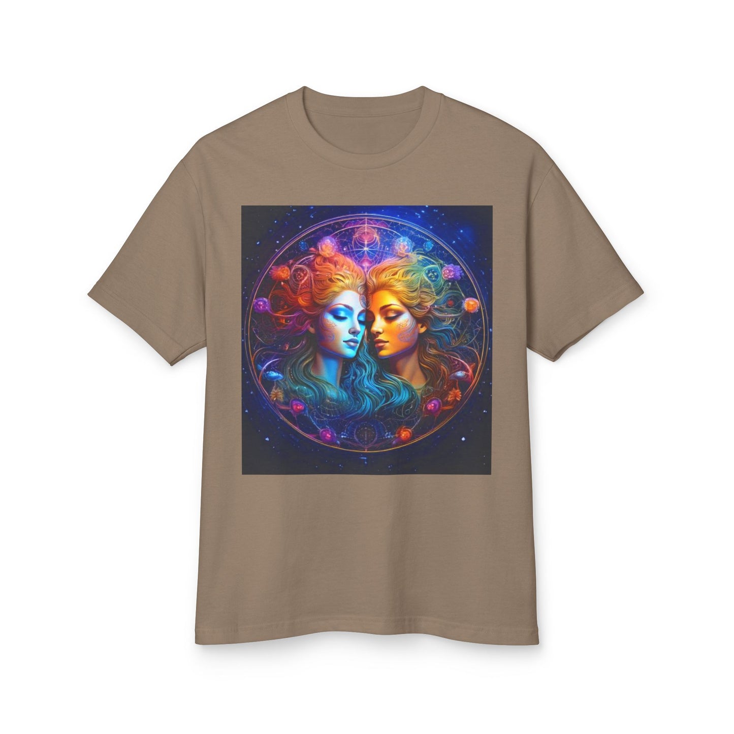 Gemini Heavyweight Tee - Unisex Garment-Dyed Shirt with Mystical Duality Design