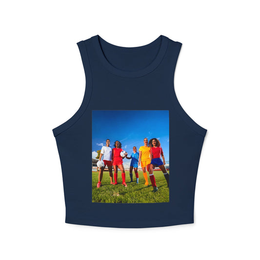 Soccer Women's Micro Rib Racer Tank Top - Vibrant Galaxy Design
